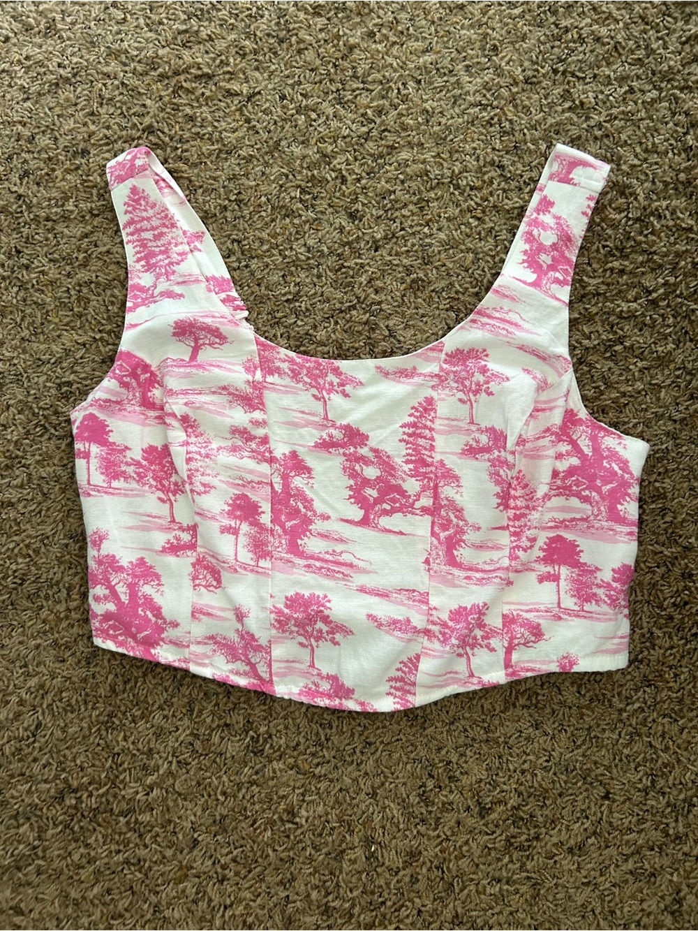 Pink Toile Crop Tank Top - Women's Sleeveless Crop